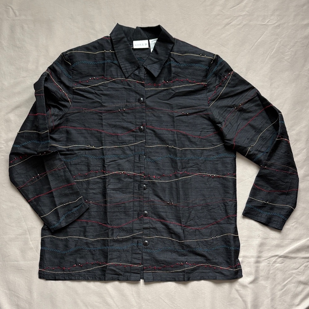 Koret 100% Silk Embroidered Blouse M/L | Vintage Artwear